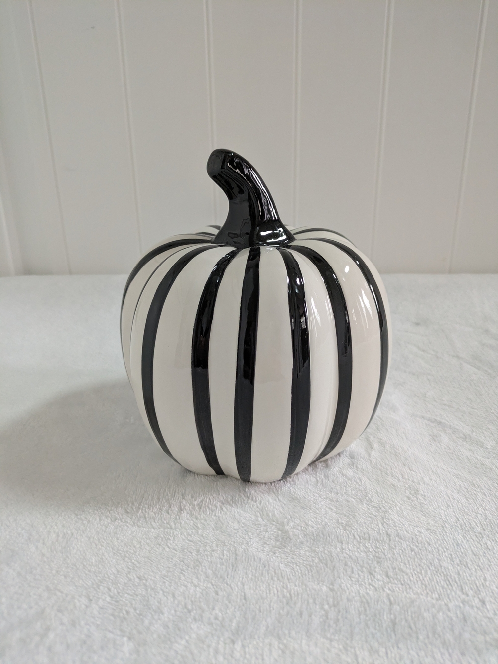NWOT Black and White Striped Ceramic Pumpkin
